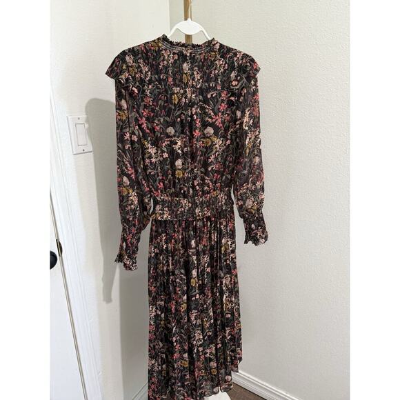 Scotch & Soda Printed Smocked Midi Dress Meadow Deep Raspberry XS NEW - Picture 6 of 8